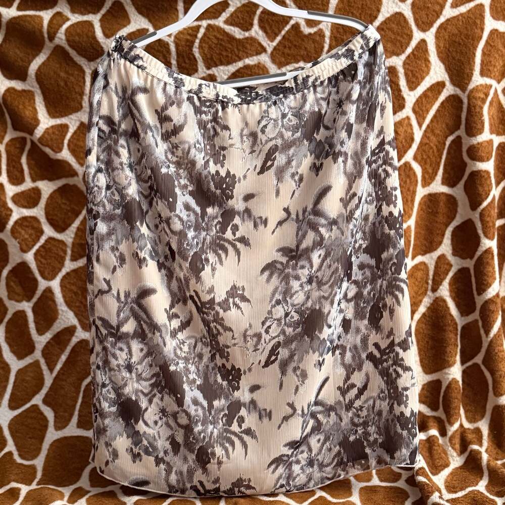 Coldwater Creek Gray and Black Floral Print Mesh Overlay Midi Skirt - Picture 2 of 5